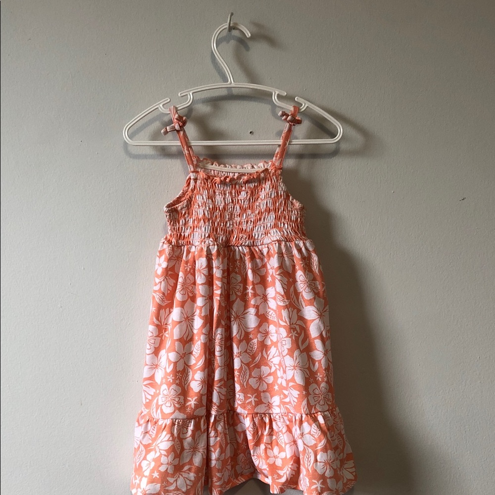 George Coral and White Floral Smocked Sundress